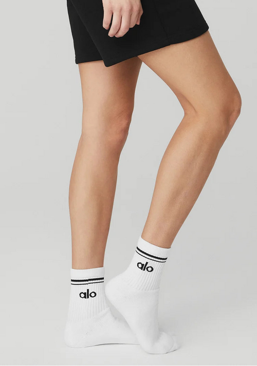 Alo Yoga Unisex Half-Crew Throwback Sock White